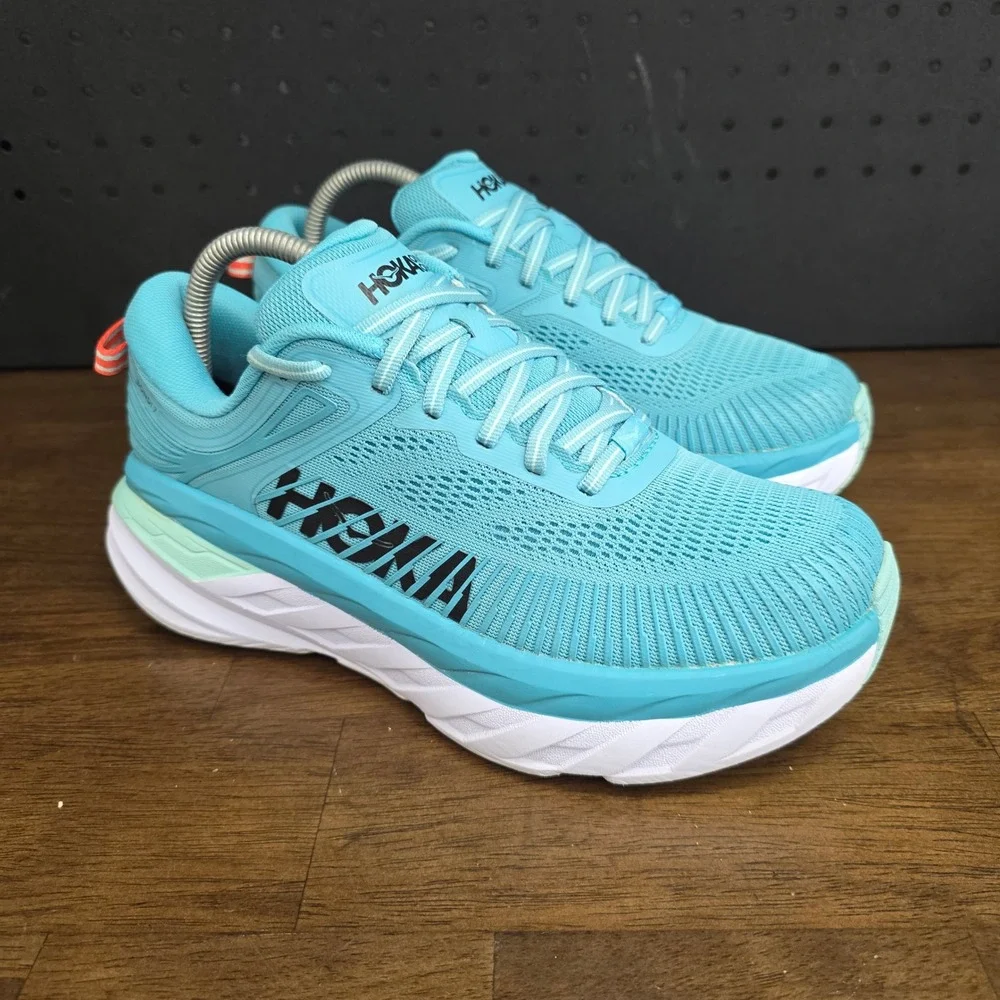 Hoka One One Bondi 7 Running Shoes Womens 8.5 Aquarelle Turquoise Mesh Road
